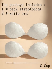 ideaCCSZ 1件/2件装蕾丝隐形文胸，白色粘性聚拢文胸，硅胶乳贴，前扣自粘设计，后背带，可重复使用，适合婚礼和无肩带晚礼服