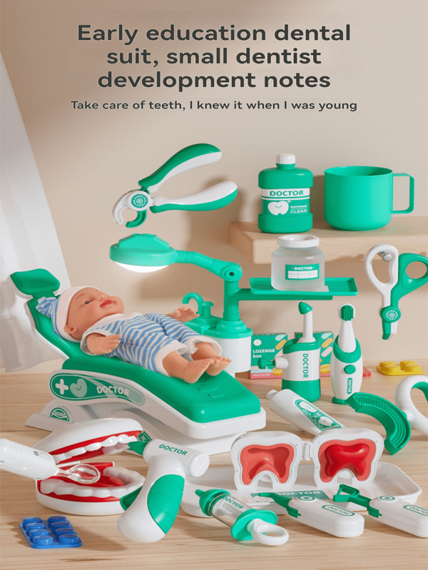 Juego de simulación educativa de médico y dentista para niños, kit de aprendizaje dental temprano, juguete de simulación para formación de hábitos, incluye accesorios para aprender la estructura dental, adecuado para niños y niñas, regalo de cumpleaños/vuelta al colegio, estilos de accesorios aleatorios