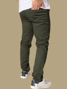 Men's Tailored Twill Trousers, Sporty Fine, Knife Pocket, Built-In Pocket - GREEN - View 2