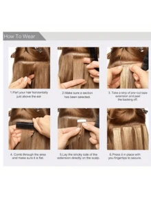 Kercsityn Tape In Human Hair 10-24 Inch Piano Color Hair Extensions Silky Straight Remy Human Hair Seamless Skin Weft Tape In Hair Extensions 20Pcs - S12/613 - View 7