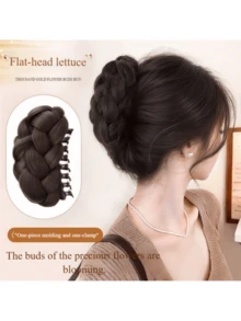 Women's Braided Bun Hairpiece Fake Hair Claw Glue Updo Fluffy Hair Accessories Back Of Head Hair Bundle Fall Winter Hair Clip Claw Clip For Vacation Outfits Woman Elegant Hair Clutch - Dark Brown - View 7