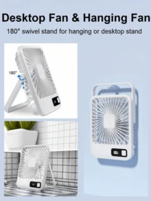 5-Speed 180° Adjustable Desktop Fan: Converts To Hanging Mode With Ultra-Quiet Operation & USB Rechargeable Power. Provides Multi-Directional Cooling For Offices, Dorms, Bedrooms & Outdoor Spaces. Ideal For Working Professionals & Light Sleepers Seeking Versatile Climate Control. - 彩色 - 查看 5