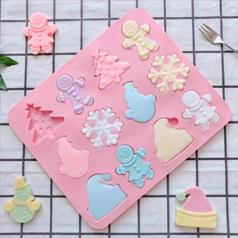 1/2pcs 12-Cavity Silicone Christmas Cookie Mold, Snowman, Snowflake, Christmas Tree, Gingerbread, Perfect For Baking, Candy Making, And Crafting, Essential Kitchen Tool Christmas Christmas Decorations Christmas Pajamas Christmas Gifts Christmas Decor