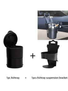 带盖车载烟灰缸、车载杯架、阻燃烟灰缸、车载烟灰缸、无烟杯架、便携式迷你垃圾桶、香烟灰收纳盒 - 黑色 - 查看 8