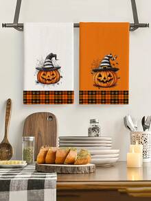 2pcs/4pcs/12pcs Halloween Pumpkin Kitchen Towels, Halloween Pattern Dish Cloths, Halloween Home Decor, Halloween Kitchen Decor, Modern Style, Quick Dry, Super Absorbent Microfiber Material, Rectangular 40*60CM Digital Printing Pattern, Suitable For Autumn Kitchen Decor, Outdoor Party Decoration, Thanksgiving Gifts, Birthday Presents - Multicolor - View 1