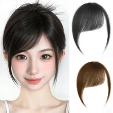 合成空气刘海假发女式迷你假刘海黑棕色假发接发适用于女孩、爪夹、发爪、发夹、发夹、发夹