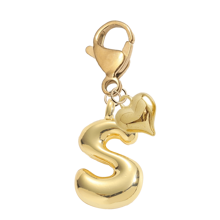 泡泡字母可爱项链吊坠包吊坠-幸运水晶吊坠搭配金色心形吊坠，字母 A-Z，闪亮合金包和背包吊坠-生日和特殊场合的完美礼物，钥匙链环包背包吊坠汽车吊坠礼物，适合女士和女孩，钱包和手提包配件。生日、情人节、母亲节送给女性的小礼物 - 金色 - 查看 14