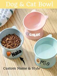 1/2pcs Customized Pet Cat Raised Bowl, Customizable Name, Easy To Clean, Plastic Material, Suitable For Dog/Cat Food And Water, Puppies, Whisker-Friendly - Multicolor - View 2