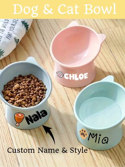 1/2pcs Custom New Pet Cat High Foot Bowls With Name, Easy Clean, Plastic Pet Container For Dog And Cat Food And Water, Pet Feeder Bowls For Puppy Medium Dogs And Cats Puppy, Personalized Dog Gifts, Puppy Gifts, Pet Gifts, Gifts For Dog Owners Ornamental Stylish, Fashion, Colorful, Vintage, Cute, Contracted, Cuties Custom, Unique, Customized, Personalized Pet For Anniversaries, For Birthdays