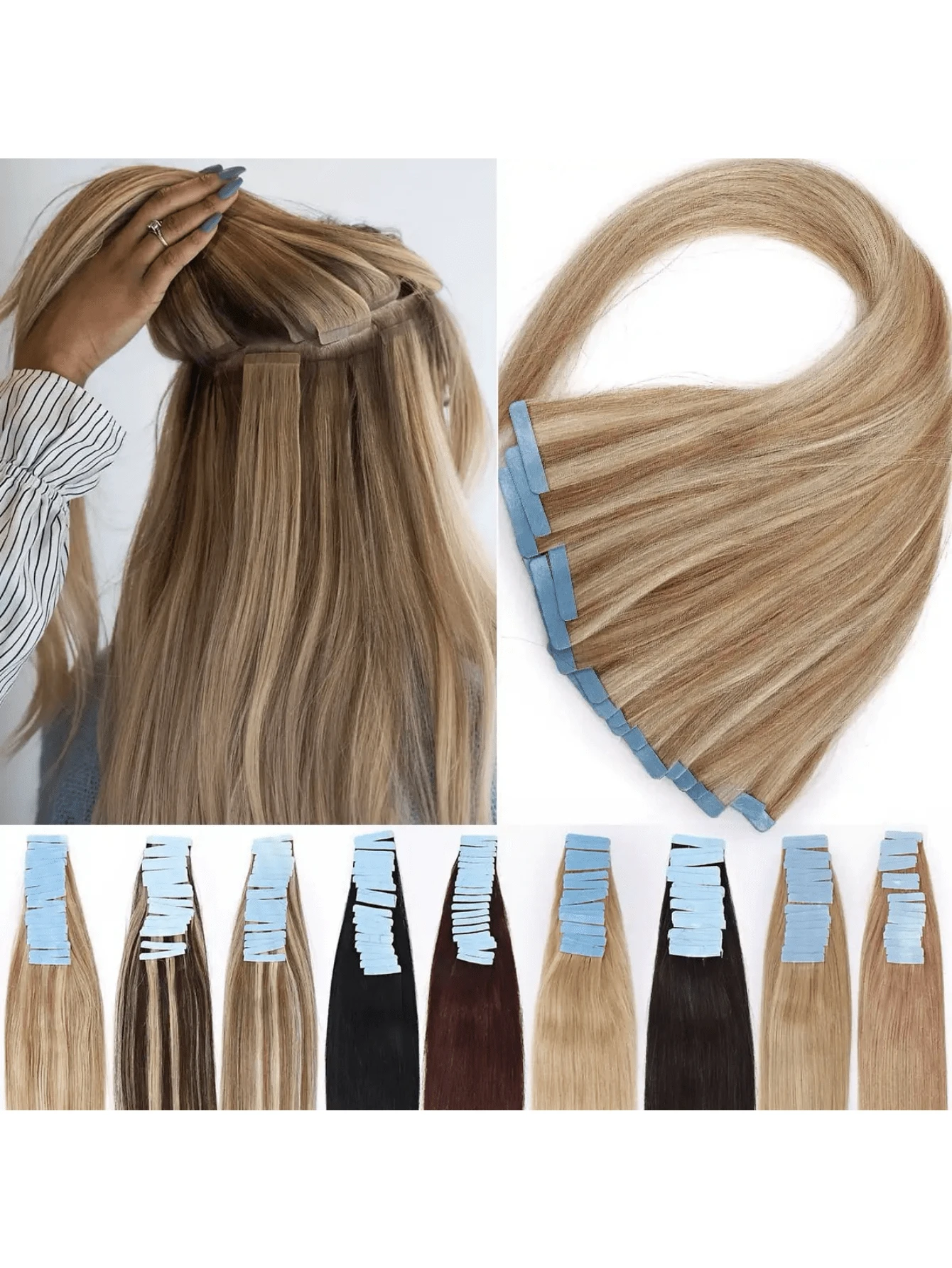Kercsityn Tape In Human Hair 10-24 Inch Piano Color Hair Extensions Silky Straight Remy Human Hair Seamless Skin Weft Tape In Hair Extensions 20Pcs