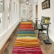 1 件多色条纹天鹅绒长条地毯，适用于客厅、餐厅、书房、电脑室、卧室，四季皆宜，新品上市，热销，可机洗，天鹅绒材质，亲肤柔软，适用于万圣节、礼物、庆典、派对、不给糖就捣蛋、万圣节装饰、个性化家居、时尚家居、客厅地毯、长条地毯、走廊地毯、地毯、厨房地毯