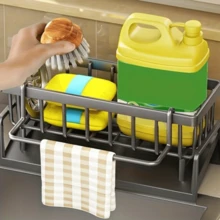 Kitchen Sink Sponge Draining Rack, Self-Draining Kitchen Sink Organizer, Sink Rack, Can Hold Dish Brushes, Rags, Soap, Scrubbing Accessories, Baskets And Containers For Kitchen Storage.
