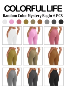 6 Pack Biker Shorts For Women-8" Workout Athletic Gym Sports Yoga Shorts Pants High Waist Cycling Shorts(There Are Also 3 Separate Pockets In The Waist For Mobile Phones) - 6 random colors - 查看 3