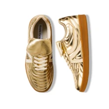 Rosella Carlie 女士时尚金属金色运动鞋，可爱复古休闲舒适平底夏秋季女式步行鞋，系带低帮防滑，女士运动健身健身房训练网球鞋， - 金色 - 查看 9