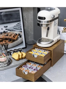 木制收纳盒咖啡包收纳盒，咖啡包和茶叶收纳盒，K Pod 抽屉式咖啡机支架，咖啡机下方的 Kcup 抽屉收纳盒，30 个咖啡包容量