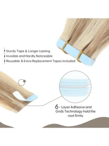Kercsityn Tape In Human Hair 10-24 Inch Piano Color Hair Extensions Silky Straight Remy Human Hair Seamless Skin Weft Tape In Hair Extensions 20Pcs - S12/613 - View 3