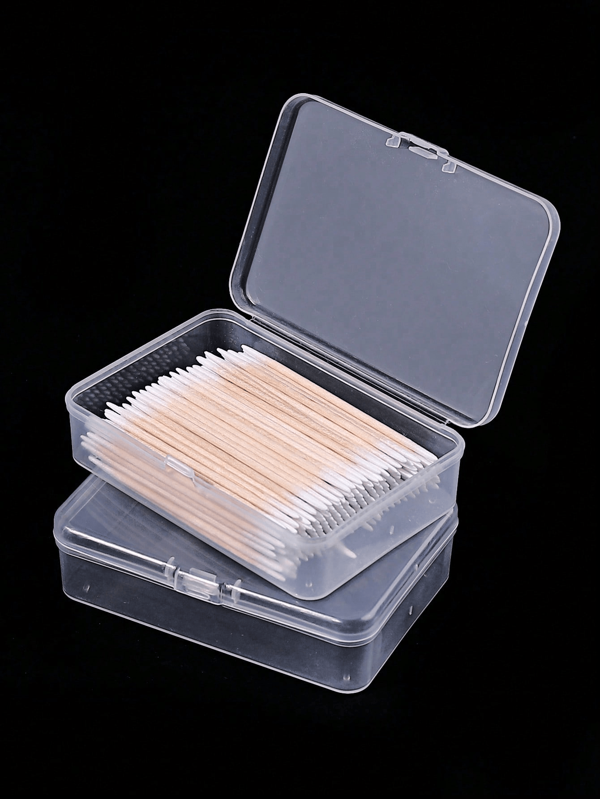 Transparent Rectangular Cotton Swab Storage Box, Flip-Cover Transparent Plastic Box, Manicure Accessories Storage Box, Gradient Sponge Storage Box, Business Card Storage Box