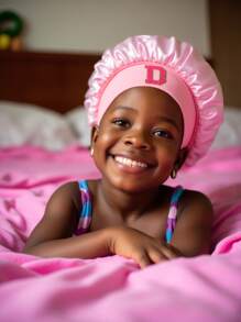 1pc Toddler/Kids 26 Letters Smooth Satin Sleep Cap, Fashionable & Comfortable, Breathable Anti-Slip, Daily Hair Care Hat - Pink - View 5