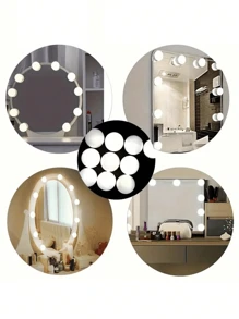 LED 化妆镜灯，时尚化妆镜灯，带 4/6/8/10/12/14 个可调光灯泡，颜色和亮度可调，USB 连接线，粘贴式梳妆台更衣室镜灯，6500K 白色 3000K 4000K - 白光 - 查看 4