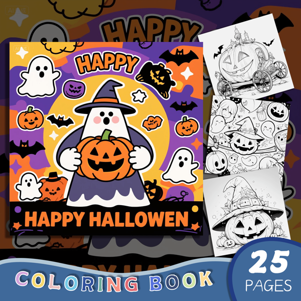 1 Halloween Jack-O'-Lantern Theme Coloring Book, 25 Pages Thick, Unique Cover Design, Artwork For Relaxation And Emotional Release | Ideal Gift For Valentine's Day, Christmas, New Year, Anniversary, Birthday, Etc., Suitable As A Gift For Children To Learn Painting