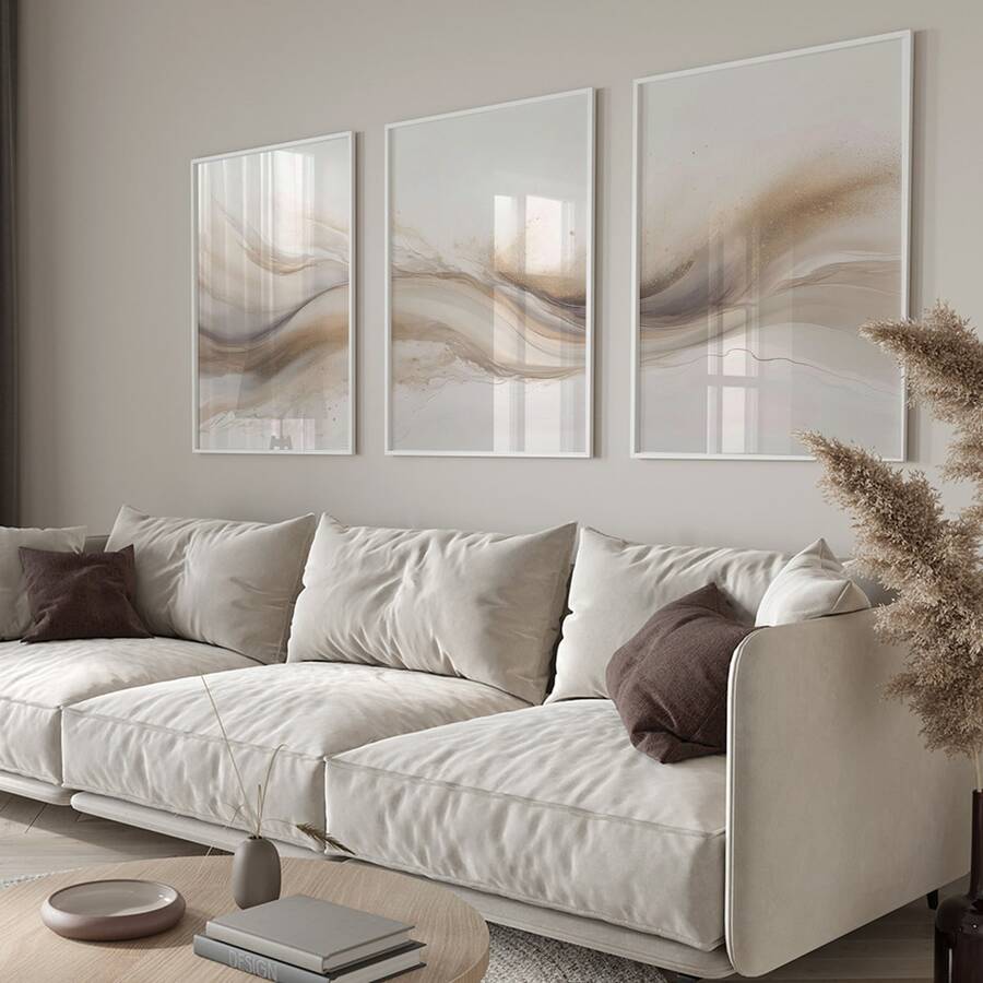 3Pcs/Set Optinal Frame Neutral Abstract Beige Canvas Poster, Modern Minimalist Art, Brush Strokes Wall Art, Boho Artwork Wall Painting For Gift, Living Room, Bedroom, Office, Bathroom, Home And Dormitory Decoration