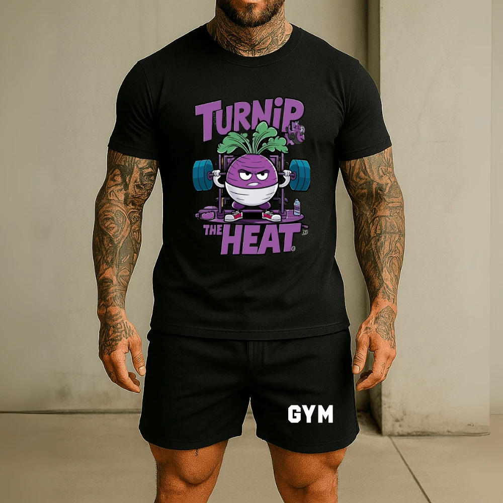 Men's Kit (Cotton T-Shirt And Tactel Shorts) Printed Nabo Turnip Gym 259 Blouse And Bermuda Set Premium Fabric Comfortable Lightweight - màu đen - Xem 1