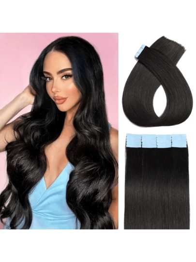 Tape In Hair Extensions Human Hair 20pcs/Pack Remy Straight Invisible Tape Adhesive Hair Extensions Suitable For All People Halloween Costumes