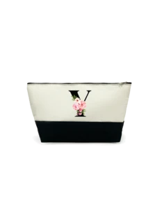 1个字母印花拼接女士手提包/化妆包，教师节礼物，可重复使用手拿包，简约大容量女士旅行化妆包，多功能便携女士礼品，休闲收纳袋，全新购物理想之选，男女通用，情侣款，日常使用，节日，返校季