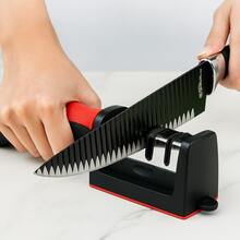 Stainless Steel Knife Sharpener, 3 Sharpening Levels, Non-Slip Base, Compact And Practical For The Kitchen - Negro - Ver 4