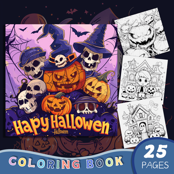 1 Halloween Jack-O'-Lantern Theme Coloring Book, 25 Pages Thick, Unique Cover Design, Artwork For Relaxation And Emotional Release | Ideal Gift For Valentine's Day, Christmas, New Year, Anniversary, Birthday, Etc., Suitable As A Gift For Children To Learn Painting