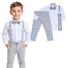 Gray Outfit With White Boy Social - Baptism Festa Pajem - 灰色 - 查看 1