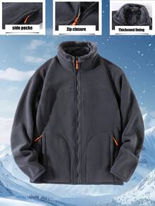 1pc Men's Reversible Fleece Sweatshirt, Casual Warm Versatile Jacket , Fall Winter - Dark Grey - View 1