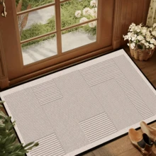 1pc Simple Striped Velvet Runner Rug, Living Room Rug, Dining Room Rug, Study Rug, Bedroom Rug, All Season Rug, New Arrival, Hot Selling, Machine Washable, Velvet Material, Skin-Friendly Soft, Suitable For Halloween, Gift, Celebration, Party, Trick Or Treat, Halloween Decor, Personalized Home, Fashion Home, Rugs Living Room, Runner Rug, Hallway Runner Rug, Rug, Kitchen Rug - Beige - View 5