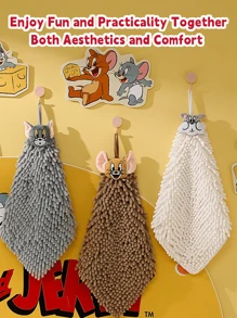 Tom and Jerry Chenille Hand Towel, Quick-Drying Super Absorbent Cute Cartoon Design for Kids & Adults, Soft Plush Material for Bathroom Kitchen Use, Ideal Gift for Cartoon Fans & Home Decor Enthusias with Fathect for Daily Cleaning & Hand Drying, Enhance Your Bathroom