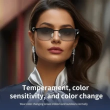 VUB Fashionable Smart Glasses Wireless Bluetooth Glasses Auto‑Photochromic Lenses Uv Protection Unisex Music Playback Answer/End Calls Weather Queries Remote Camera Control Suitable For Work Business Meetings Driving Sports Camping Fishing Travel Perfect Gift For Parents Boyfriend Girlfriend Birthday Holiday Gift Valentine's Day Gift - 黑色金框 - 查看 3
