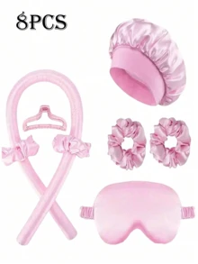 12pcs Sleep & Hair Care Tool Set, Includes Curling Iron, 1pc Silk Pillowcase (Queen Size For Hair & Skin), Heatless Curling Set, Overnight Curling Rods, 1pc Soft Sleep Mask, 1pc Silk Sleep Cap, Sleep Essentials Set, Hair Accessories, Facial Massage Roller, Hair Care Products