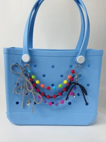 قطعتان من سحر الحقيبة بشكل فيونكة فضية، سلسلة حقيبة من اللؤلؤ الاصطناعي، قلادة محفظة، ديكور حقيبة اليد، سلسلة مفاتيح محفظة، اكسسوارات حقيبة، سحر حقيبة يد مصمم جميل، ديكور حقيبة DIY، مناسب لحقائب Bogg - الأسود - مشاهدة 11