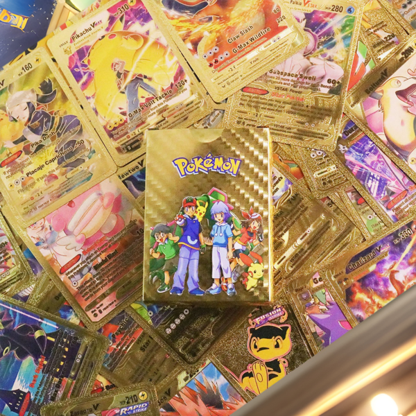 pokemon 55 بطاقة بوكيمون أنمي مطلية بالذهب، بطاقات قابلة للجمع، بطاقات وحوش قرض البناء بطبعة ذهبية لامعة، بطاقات قابلة للجمع، بطاقات بيكاتشو ذات البشرة الرمادية، متعددة الألوان، هدايا موسم التخرج وبداية الموسم، ألعاب طاولة إبداعية لمجموعة البطاقات
