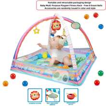 1pc Baby Playpen With Hanging Toys - Infant Activity Play Mat For Exercise And Development - Multifunctional Playyard For Tummy Time, Crawling And Sitting - Backpack Design For Easy Storage - Lightweight And Portable - Includes 8pcs Ocean Balls - Ideal Holiday Gift