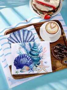 2/4pcs 15.7*23.6INCH Christmas Ocean Theme Kitchen Towels, Beach Turtle Ocean Animal Hand Washing Dish Towels, Blue Shell Starfish Housewarming Gift Kitchen Cooking Decoration, Reusable,Fall Decor,Autumn Decor,Room Decor
