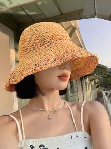 1 Peça Chapéu de Sol de Palha Dobrável Feminino - Aba Larga, Chapéu Balde Respirável, Leve para Férias de Verão, Praia, Atividades ao Ar Livre, Chapéu de Praia, Acessório de Viagem, Roupa de Praia Estilosa, Construção Durável, Amantes de Viagem, Essenciais de Férias