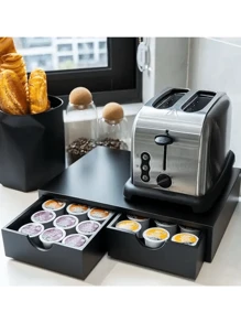 木制收纳盒咖啡包收纳盒，咖啡包和茶叶收纳盒，K Pod 抽屉式咖啡机支架，咖啡机下方的 Kcup 抽屉收纳盒，30 个咖啡包容量