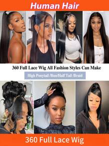 隐形抽绳360度全蕾丝假发，长直发真人发假发，隐藏式可调节绑带，150%密度，透明蕾丝前额假发，预先拔毛，带婴儿发，自然黑色，18-36英寸，女士圣诞礼物，新年派对假发，节日假发，节日风格 - SNatural - 查看 5