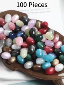 100pcs Cat Eye Jujube Beads, Oval Beads For DIY Bracelets, Necklaces, Hanging Ropes, Suitable For DIY Jewelry Accessories, Home Decor, Arts And Crafts, Jewelry Making - Multicolor - View 13