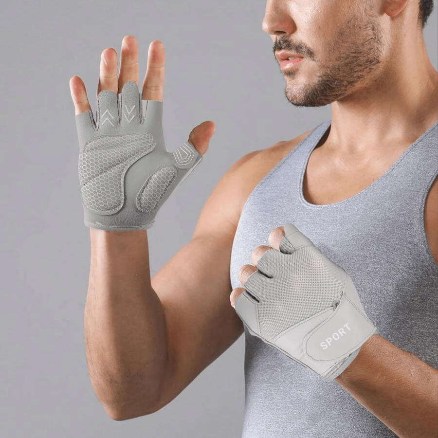 POOST 1 par de guantes unisex para levantamiento ajustables y transpirables para levantamiento de pesas, accesorios de gimnasio, entrenamiento fitness - Gris - Ver 1