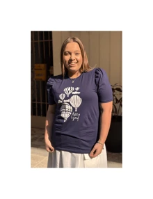 T-shirt Balões Feminina Manga Princesa Plus Size Marinho