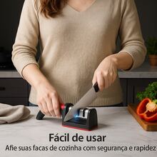 Stainless Steel Knife Sharpener, 3 Sharpening Levels, Non-Slip Base, Compact And Practical For The Kitchen - Negro - Ver 11