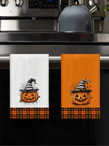 2pcs/4pcs/12pcs Halloween Pumpkin Kitchen Towels, Halloween Pattern Dish Cloths, Halloween Home Decor, Halloween Kitchen Decor, Modern Style, Quick Dry, Super Absorbent Microfiber Material, Rectangular 40*60CM Digital Printing Pattern, Suitable For Autumn Kitchen Decor, Outdoor Party Decoration, Thanksgiving Gifts, Birthday Presents - Multicolor - View 5
