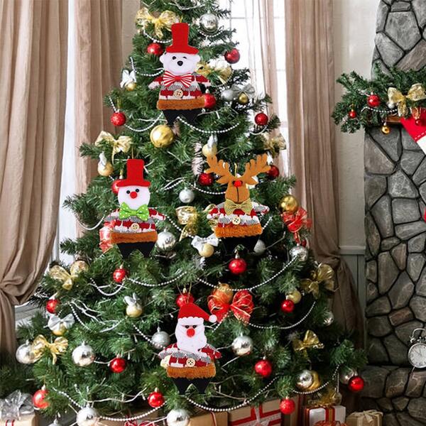 4 piezas de adornos de árbol de Navidad de pie - Con elementos de dibujos animados de Papá Noel, reno, muñeco de nieve y oso blanco, adecuados para decoraciones con tema navideño para la sala de estar, el dormitorio y el árbol de Navidad en el hogar.