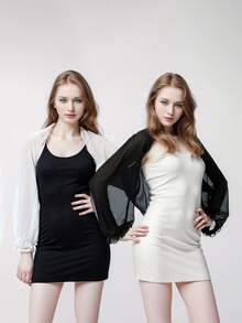 1 件女士时尚纯色披肩，时尚休闲透气无袖连衣裙外套，波尔卡圆点夏季披肩罩衫，适合日常穿着、派对和场合 - 防曬有袖披肩 - 查看 10